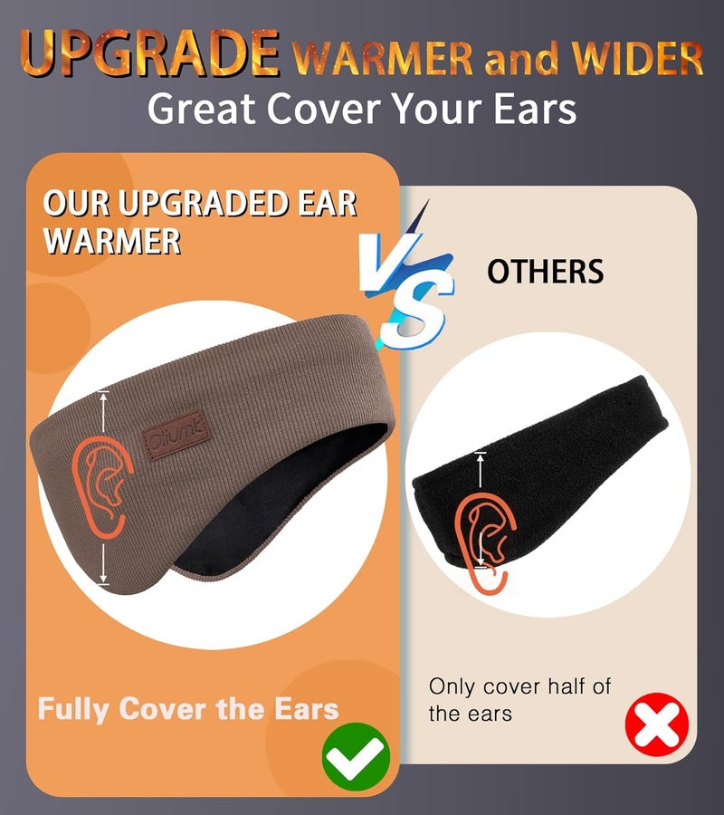 Oliumt Winter Ear Warmer Headband for Men Women Double-Layer Knit Ear Muffs Cover with Fuzzy Lining for Running and Cycling (Brown, One Size) - Image 2